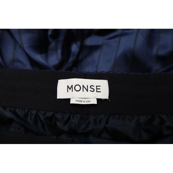 Monse Snap-Embellished Pinstriped Wide-Leg Pants in Navy Blue Satin - Picture 6 of 7